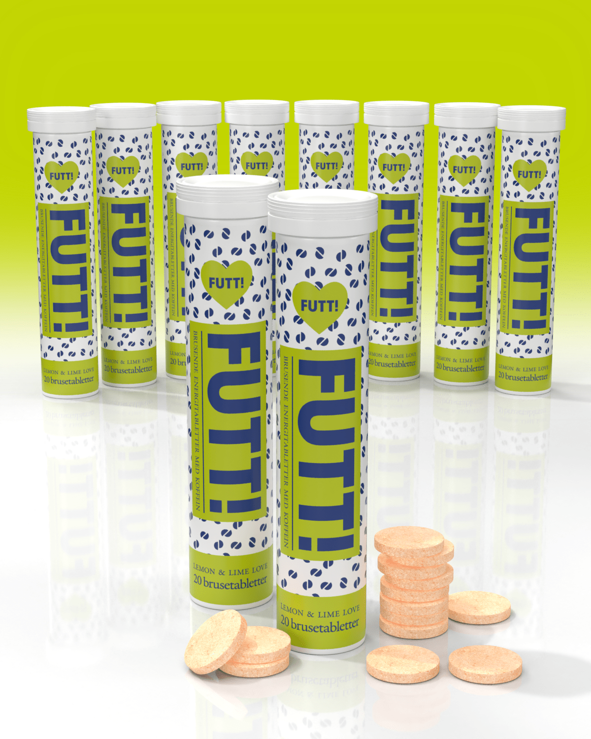 FUTT Brusetabletter m/ Koffein - Lemon Lime Love - TIPAKNING! - protein vitamin