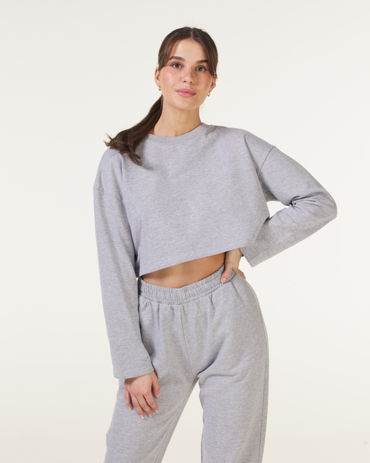 Weightless Alice Cropped Crewneck Grey Melange - XS - genser med