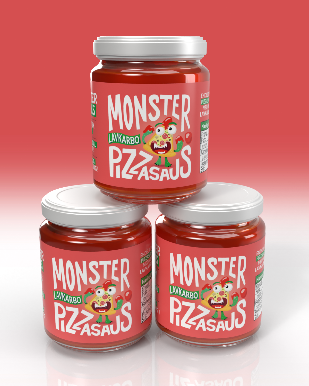 3x Monster - Lavkarbo Pizzasaus - Oregano &amp; Ost 120g - TREPAKNING!