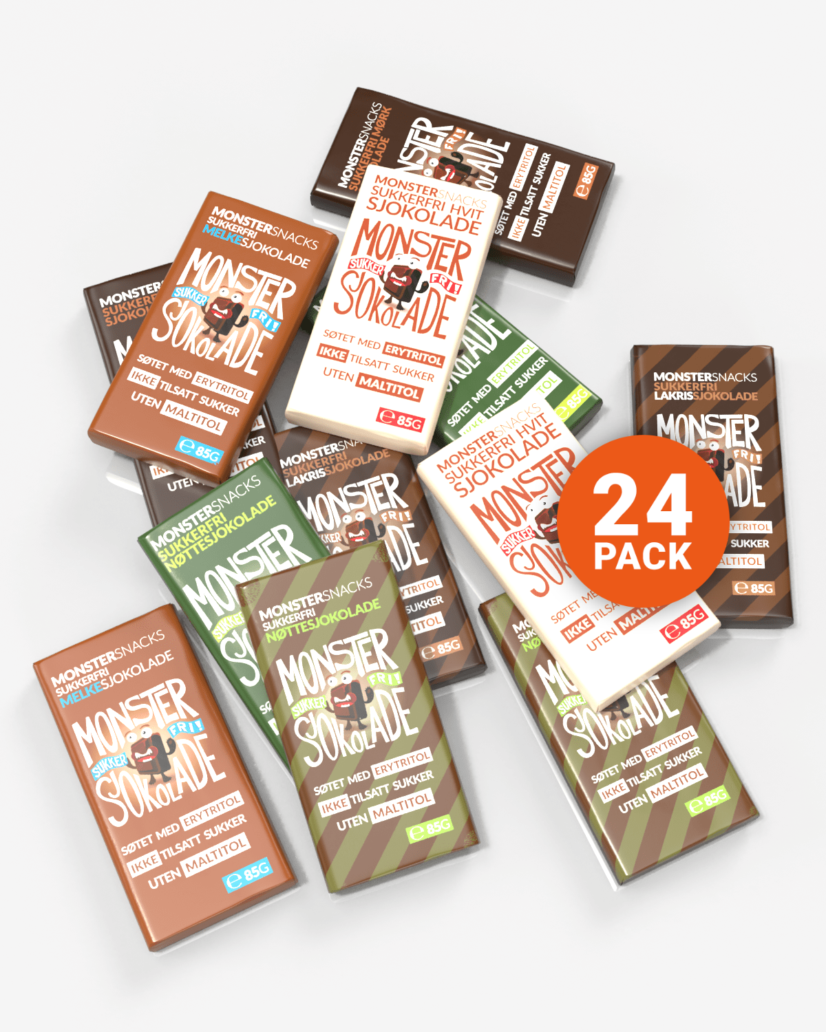 Monster Lavkarbo Sjokolade – SMAKSPAKKEN UTEN MALTITOL – (24-pack) - hvit