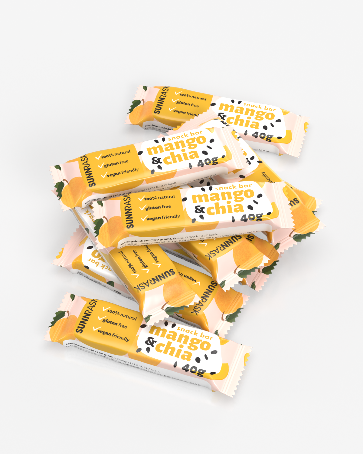 SunnRask Mango & Chia Vegan Bar 10x40g - TIPAKNING! - havsalt