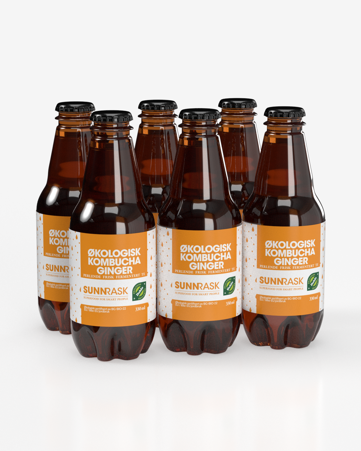 SunnRask Økologisk Kombucha Ingefær 6x330ml - SEKSPAKNING
