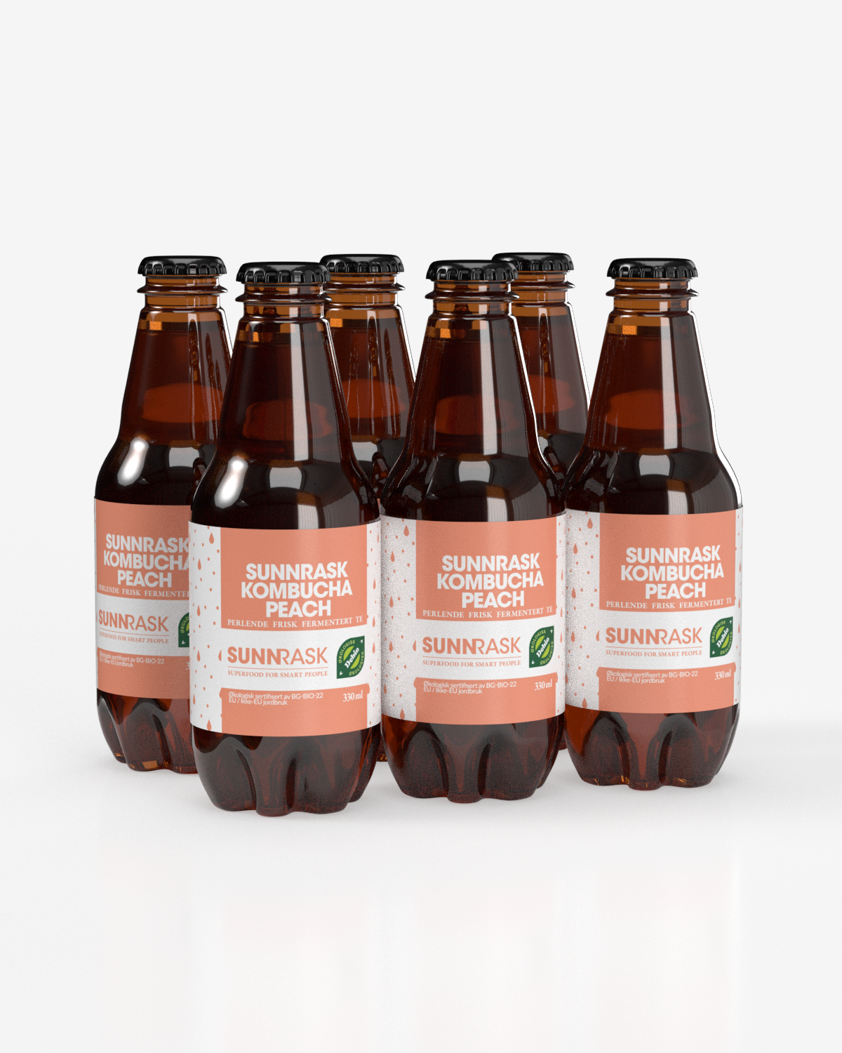 SunnRask Økologisk Kombucha Fersken 6x330ml