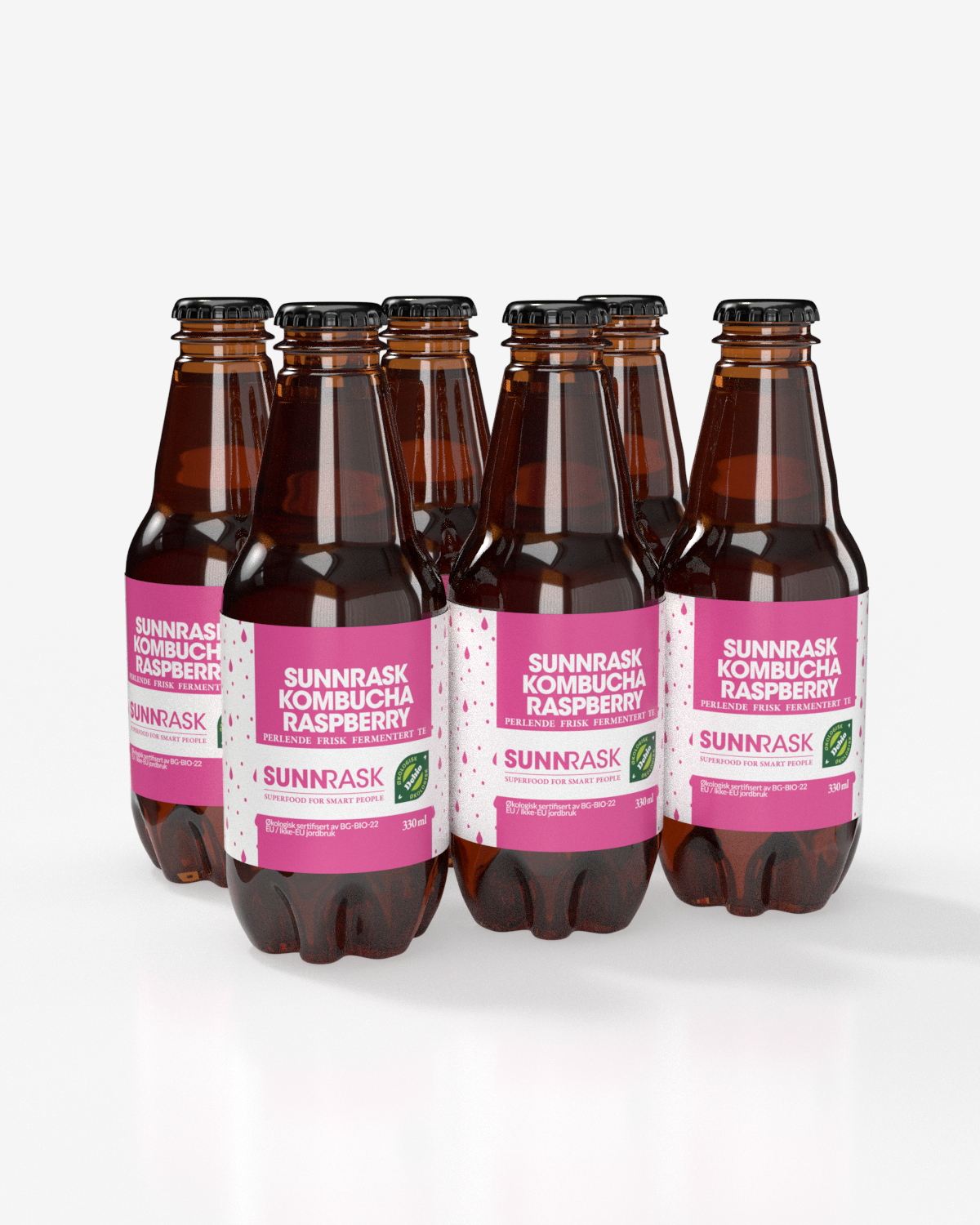 SunnRask Økologisk Kombucha Bringebær 6x330ml