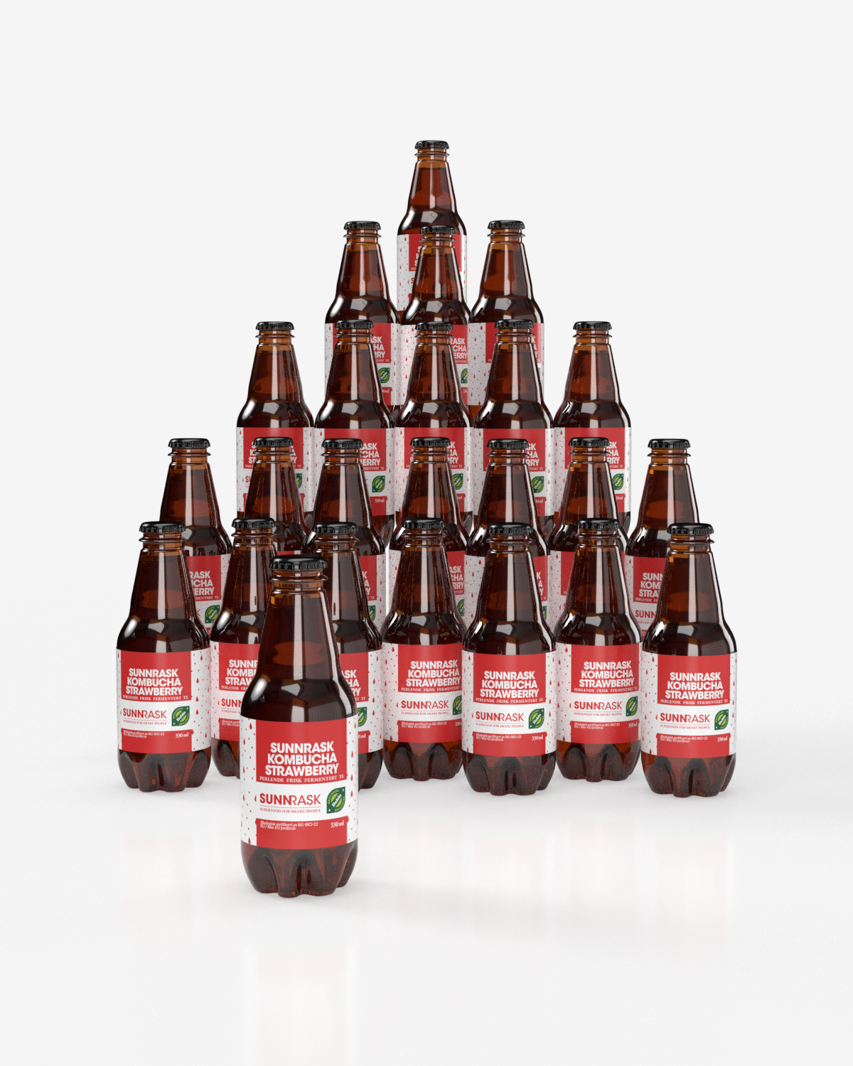 SunnRask Økologisk Kombucha Strawberry 24x330ml - ØKONOMIPAKKE 24 FLASKER!