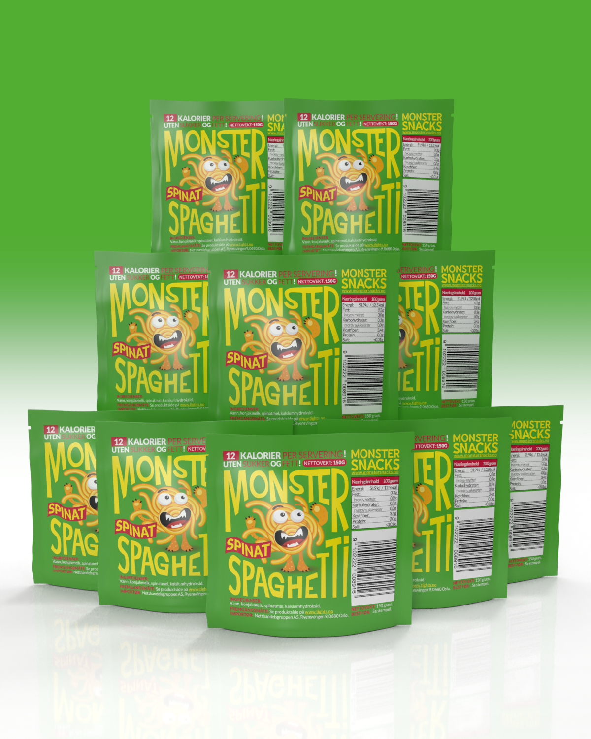 Monster Miracle Diet Spaghetti - Spinach 10x150g - TIPAKNING! - til trening