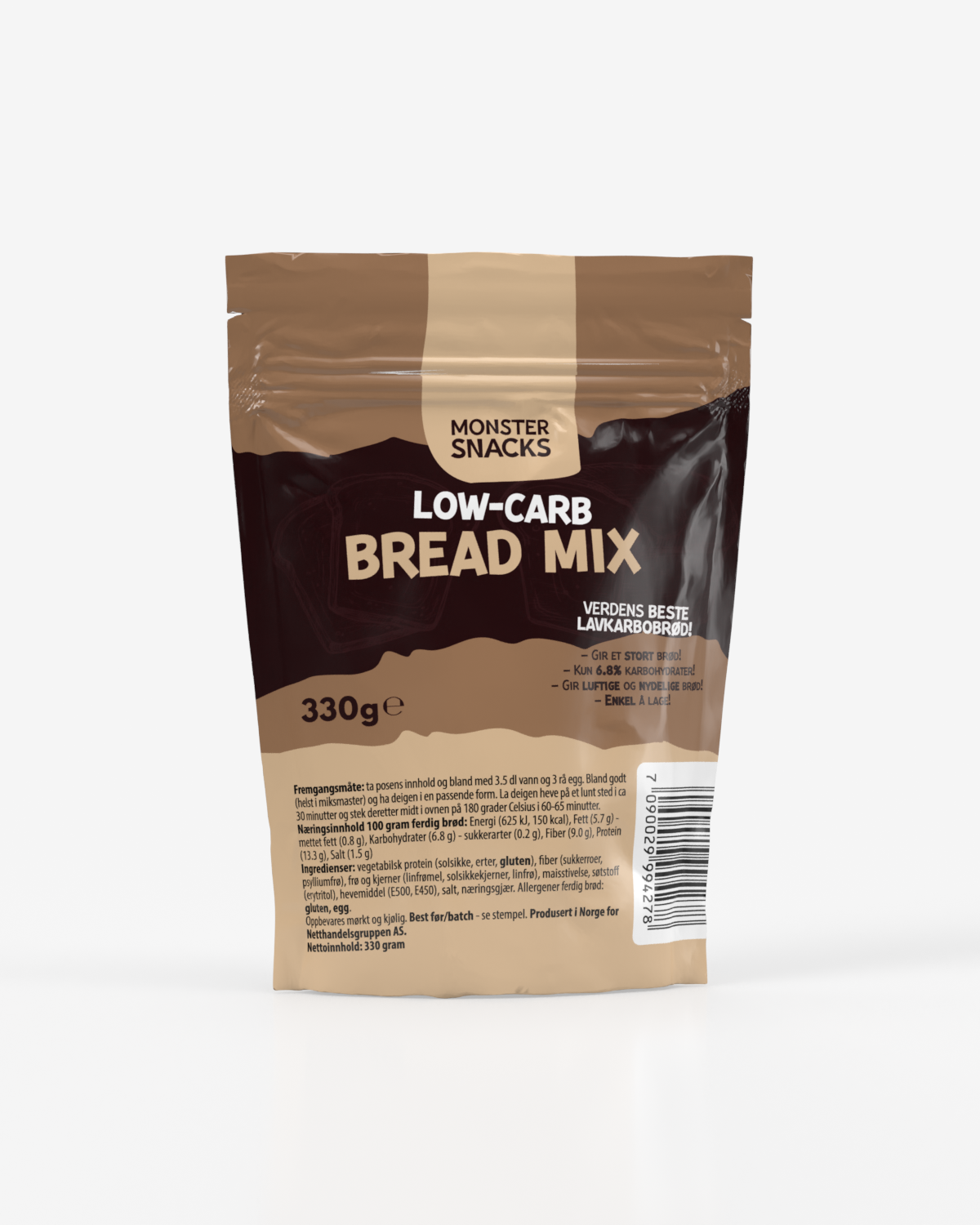 Monster Lavkarbo Brødmiks 330g - VERDENS BESTE LAVKARBOBRØD! - protein for