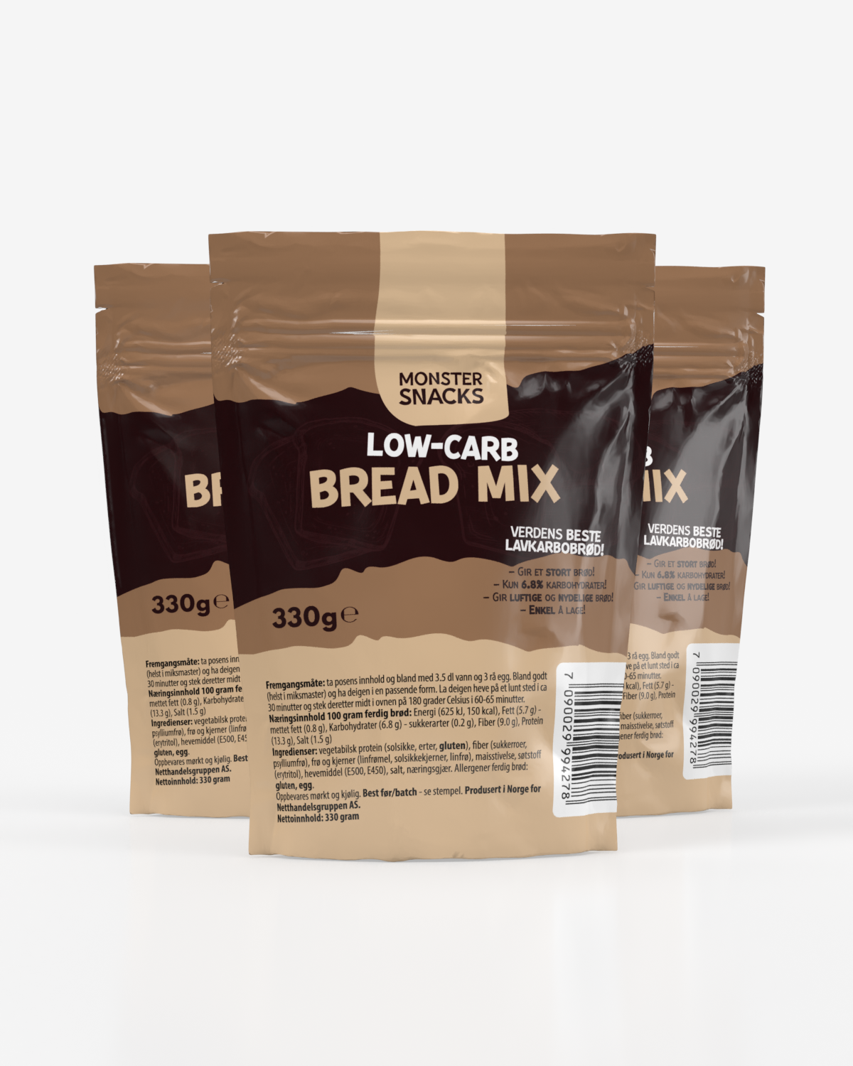 Monster Lavkarbo Brødmiks 3x330g