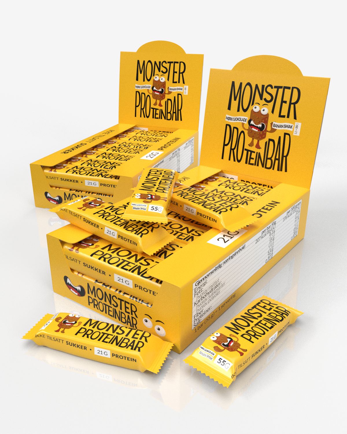 Monster Premium Proteinbar - Banana Fluff - 24 bars! - mørk sjokolade