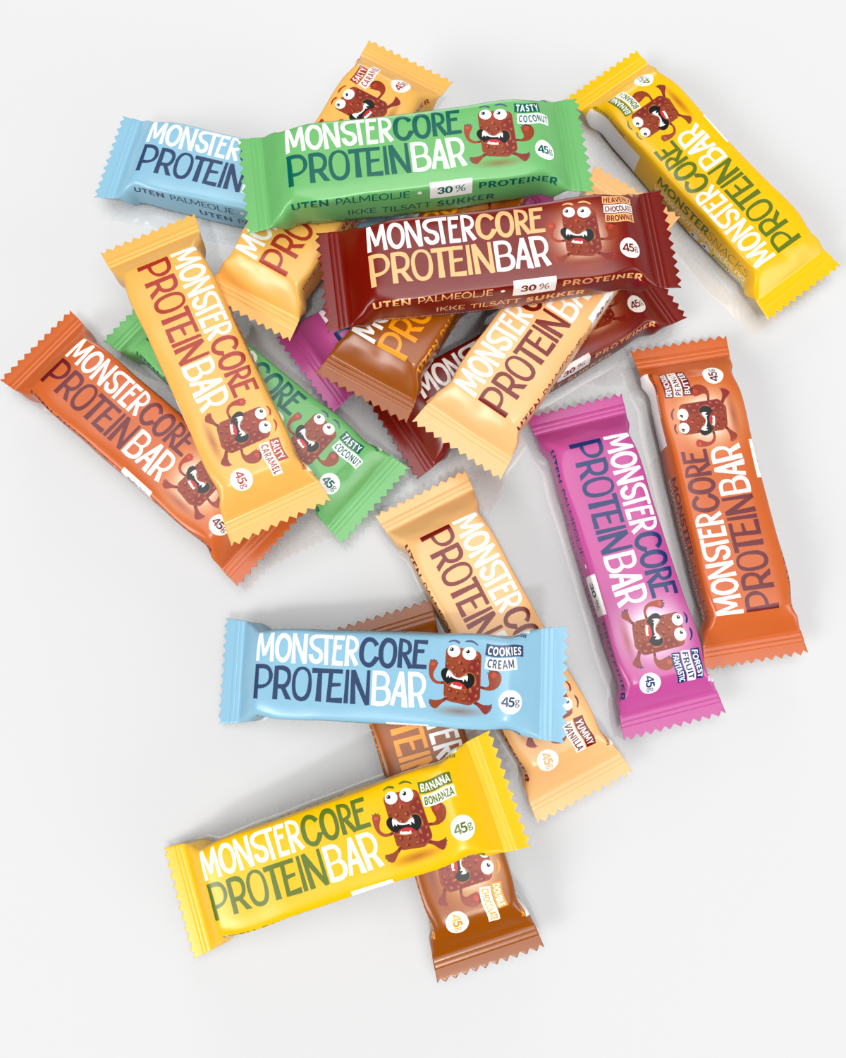 Monster Core Protein Bar SMAKSPAKKE! 9 SMAKER OG 18 BARER! - double chocolate