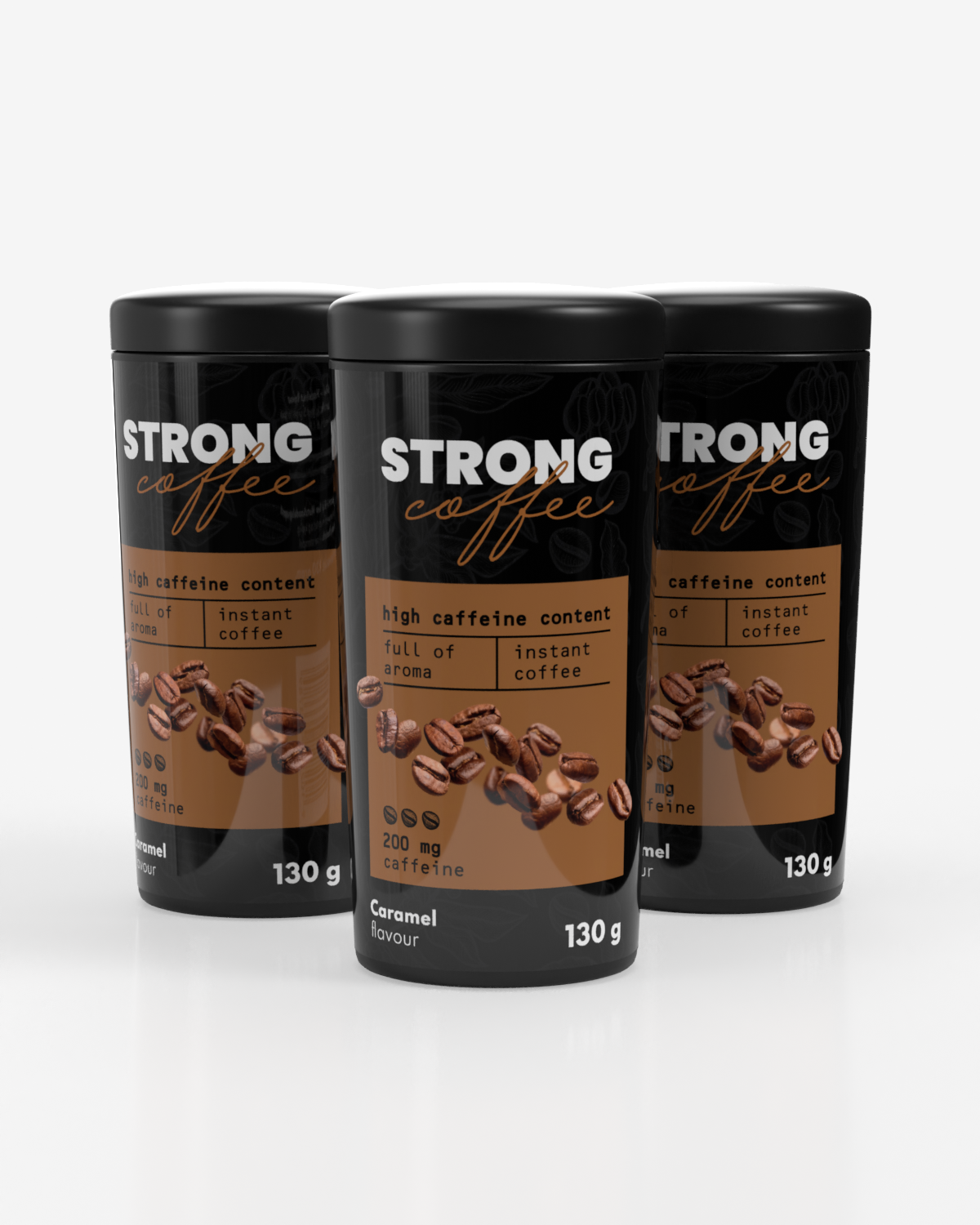 3x BodyFuel Strongt Instant Coffee Caramel 130g