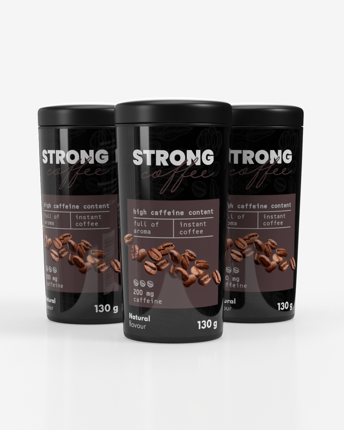 3x BodyFuel Strong Instant Coffee Natural 130g