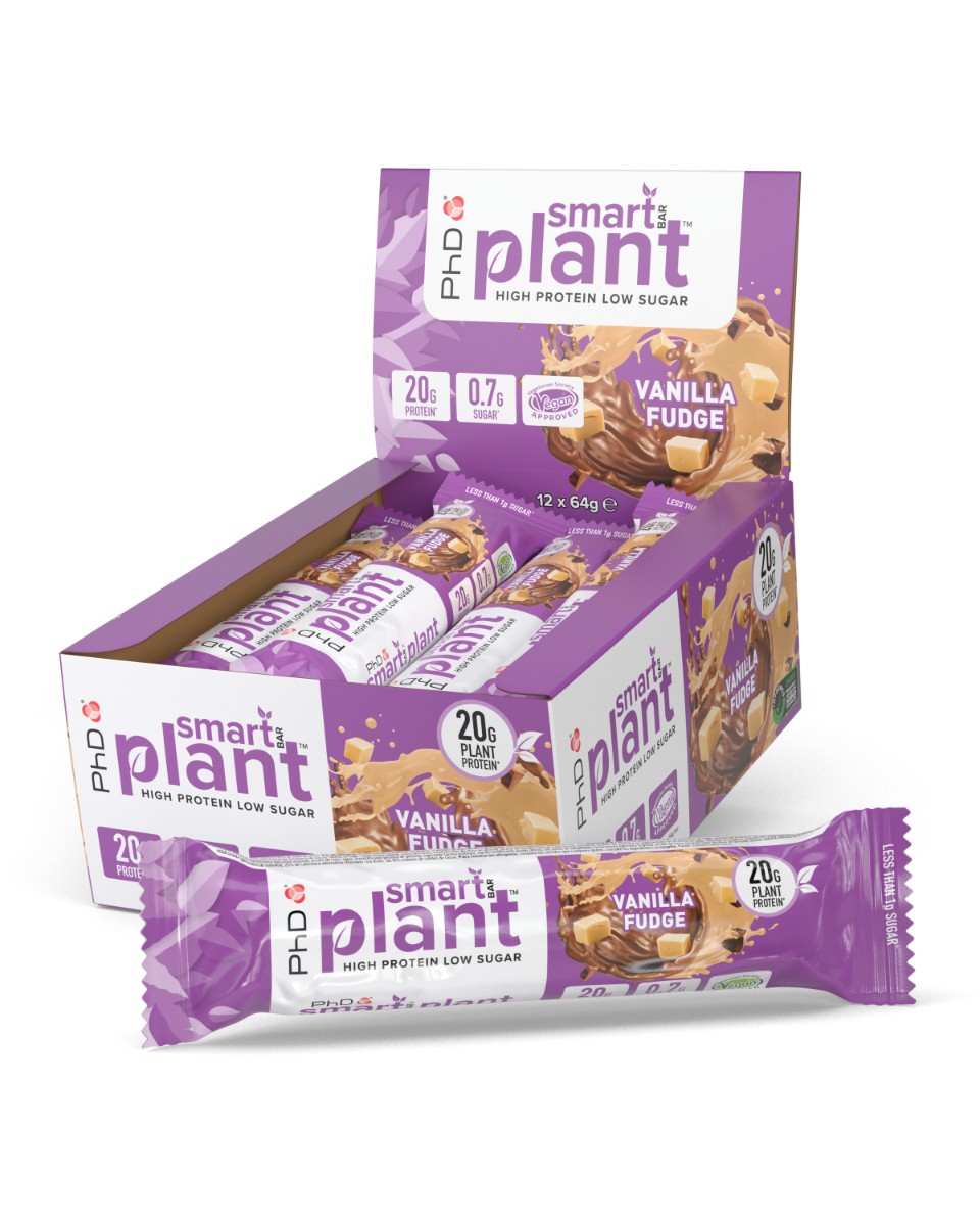 PhD Vegan Smart Bars Vanilla Fudge 12x64g - protein powder for