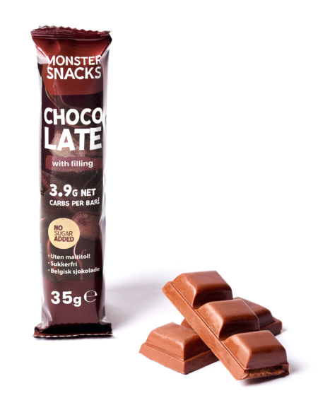 Monster Sukkerfri Fylt Sjokolade 35g - UTEN MALTITOL - SUNNERE OG SMAKFULL