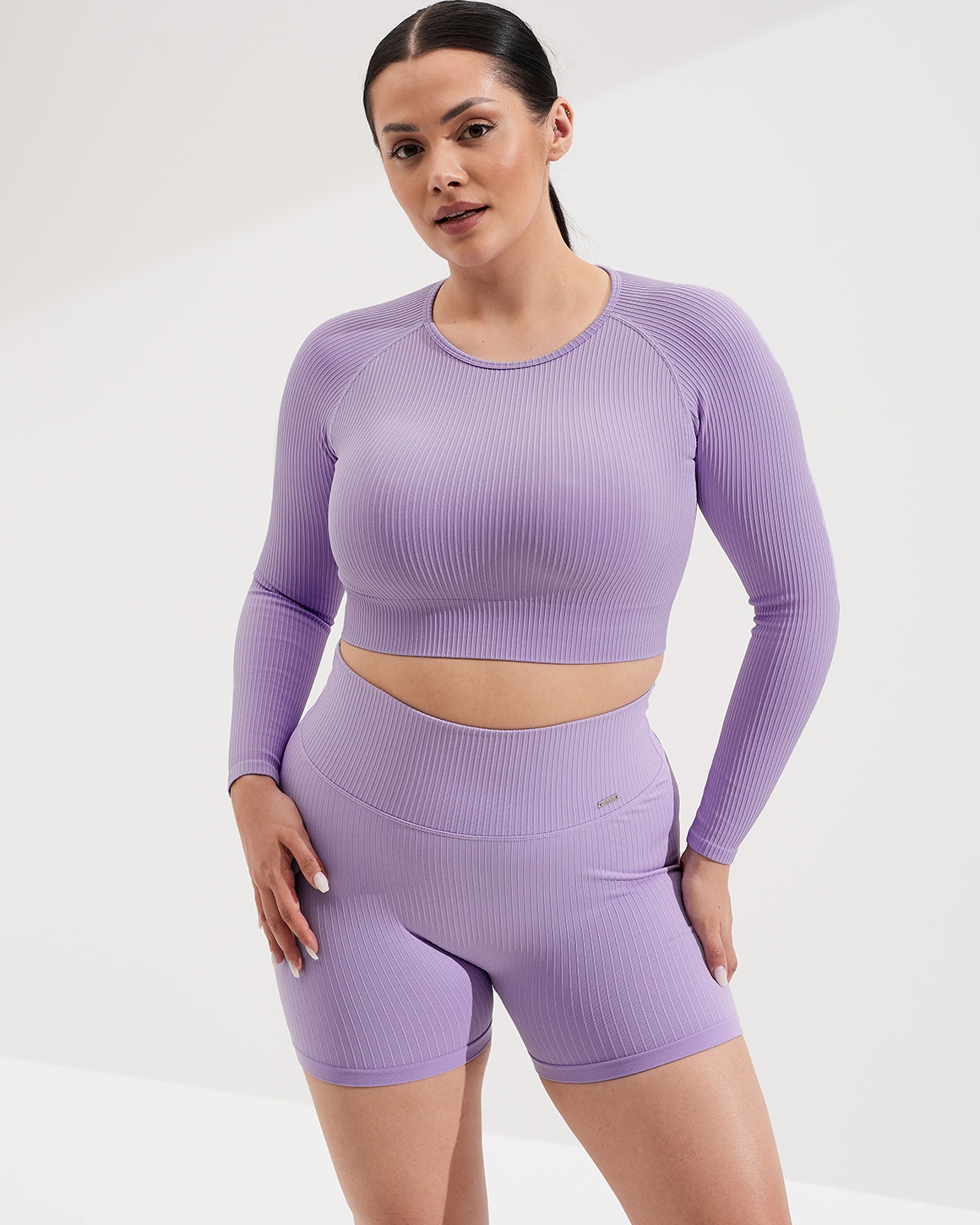 Aim’n Lavande Ribbed Seamless Midi Biker Shorts - L - booster
