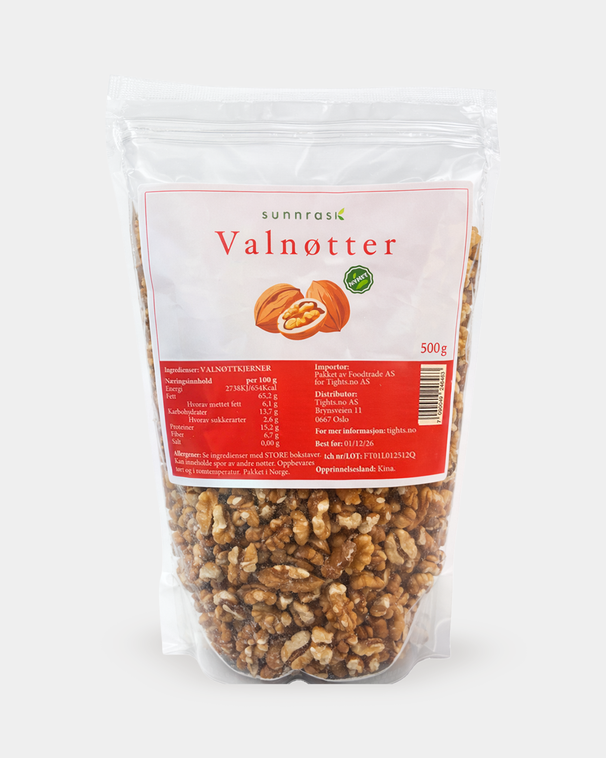 SunnRask Valnøtter (Kjerner) 500g