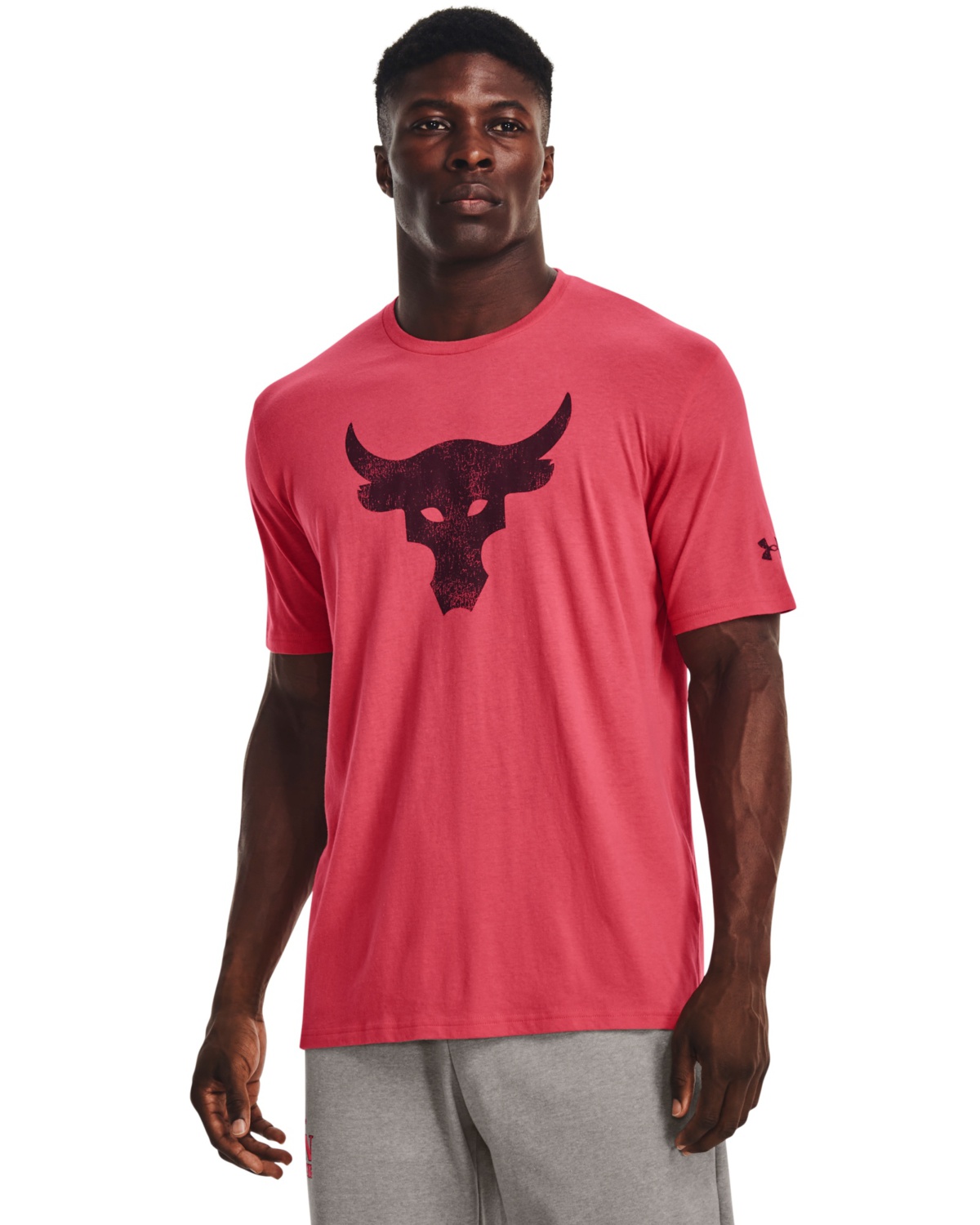 Under Armour Project Rock Brahma Bull SS Calypso / Dark Maroon - M - the