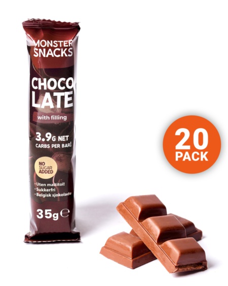 20 x Monster Sukkerfri Fylt Sjokolade 35g - UTEN MALTITOL - SUNNERE OG SMAKFULL