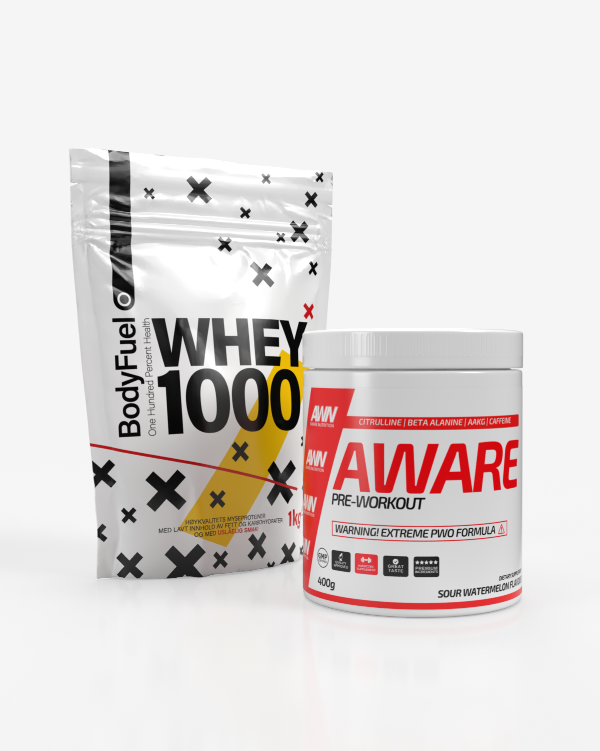 Aware PWO 400g + Whey 1000 1kg - beste proteinpulver