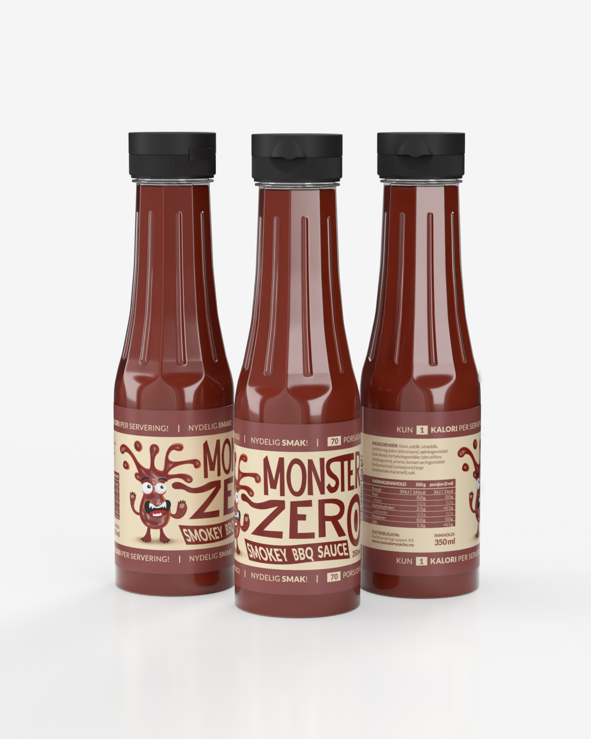 3x Monster Lavkarbo Kalorifri Smokey BBQ 350ml - TREPAKNING!