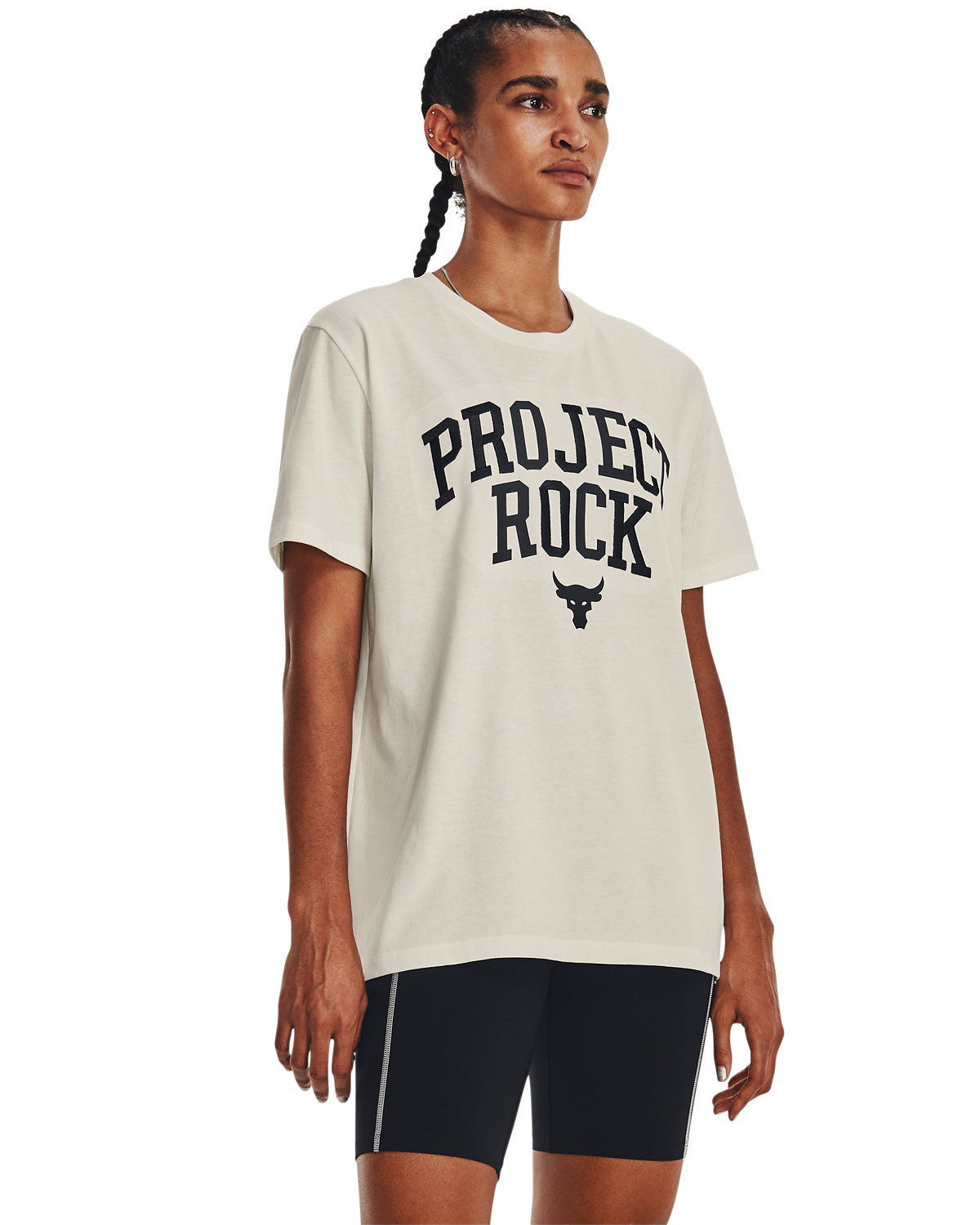 Under Armour Project Rock Heavyweight Campus T-Shirt Ivory / Black - S - skjorte