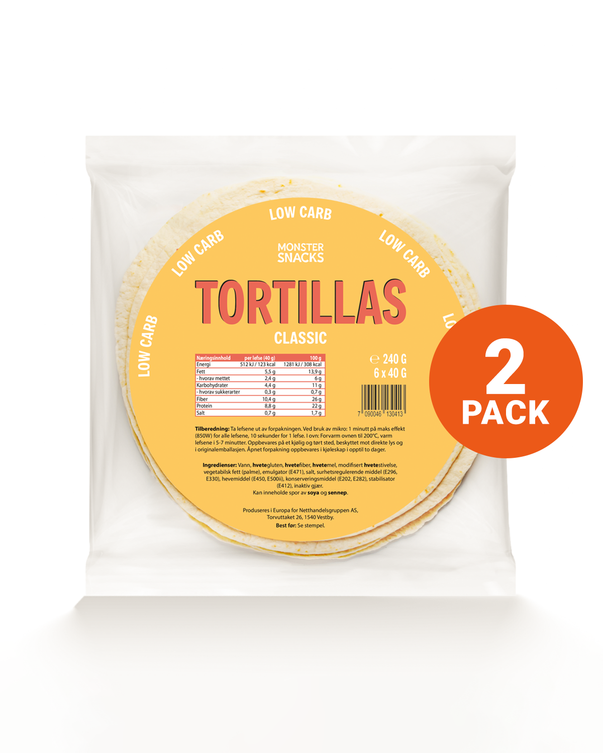 Monster Lavkarbo Tortillas 2-Pack (12 lefser)