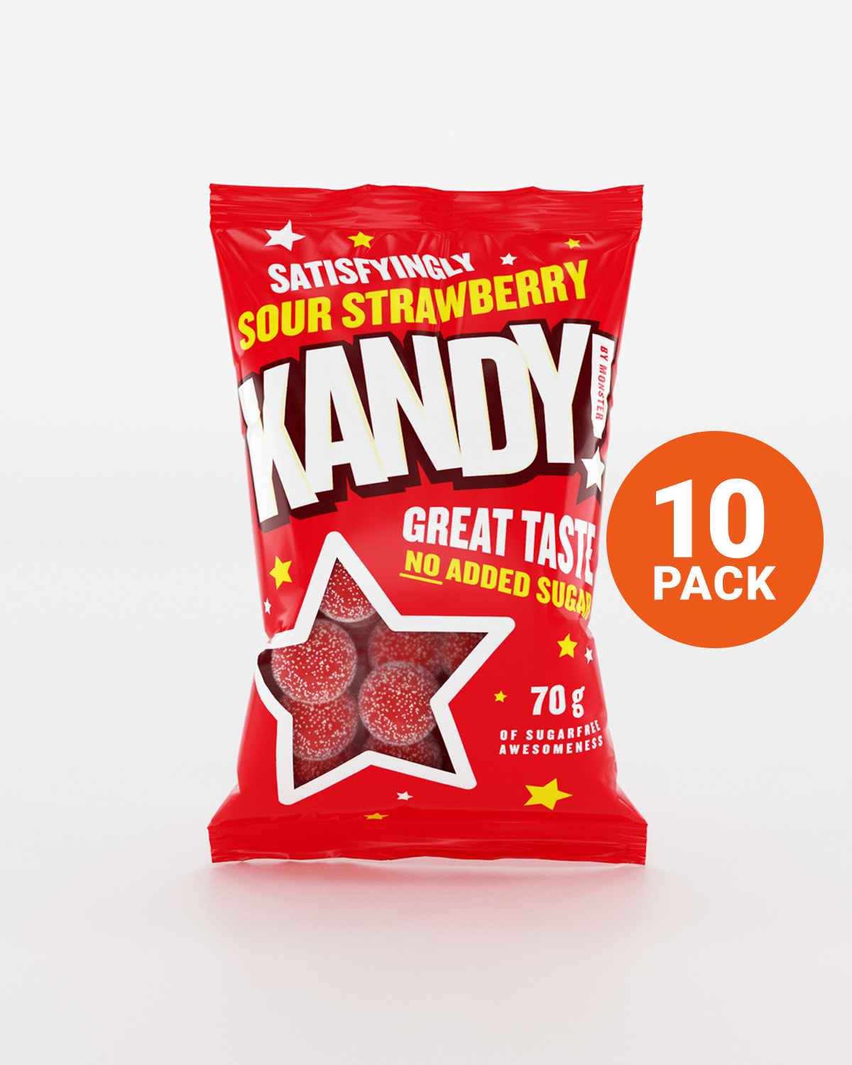 KANDY! Sour Strawberry 10x70g - Uten tilsatt sukker
