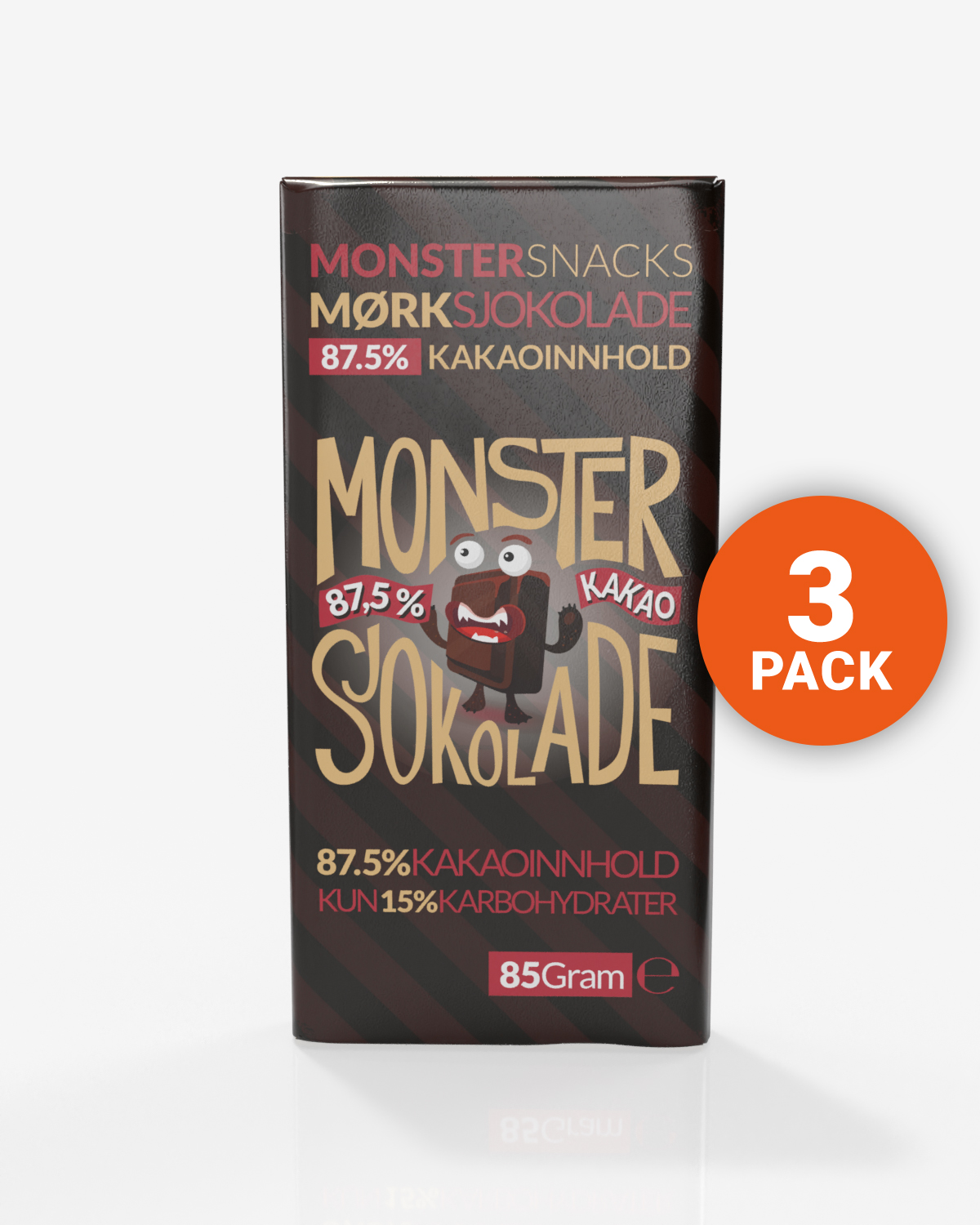 Monster Belgisk Ekstra Mørk Sjokolade 88% Kakao 3x85g