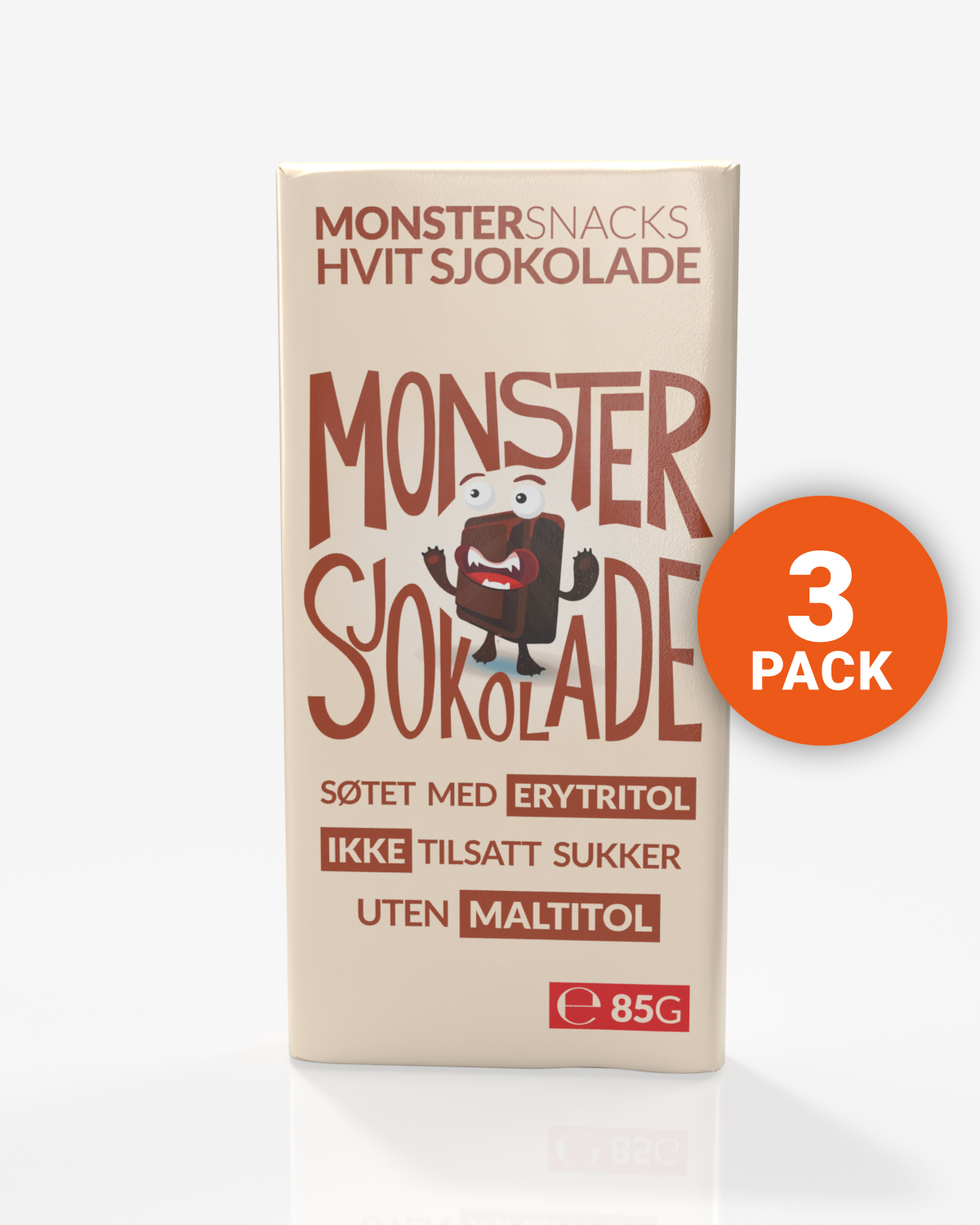Monster Lavkarbo Belgisk Hvit Sjokolade 3x85g