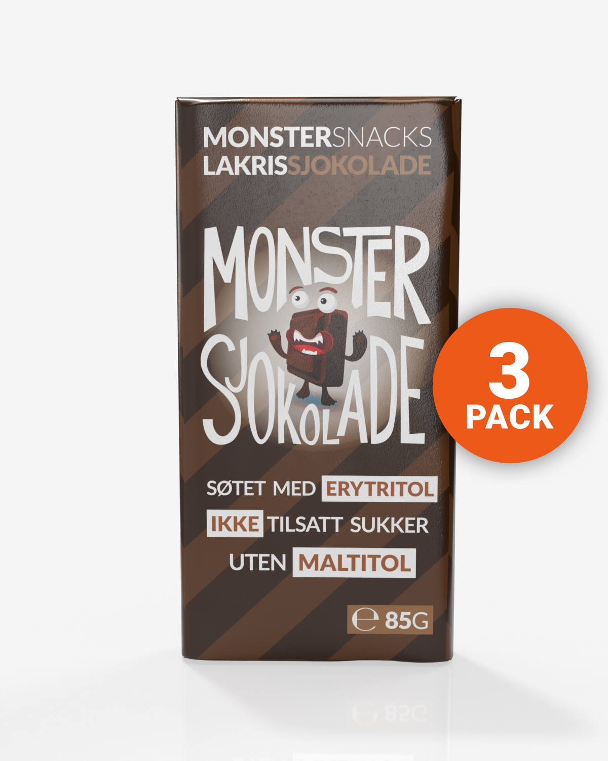 Monster Lavkarbo Belgisk Melkesjokolade m/Lakrisrot 3x85g