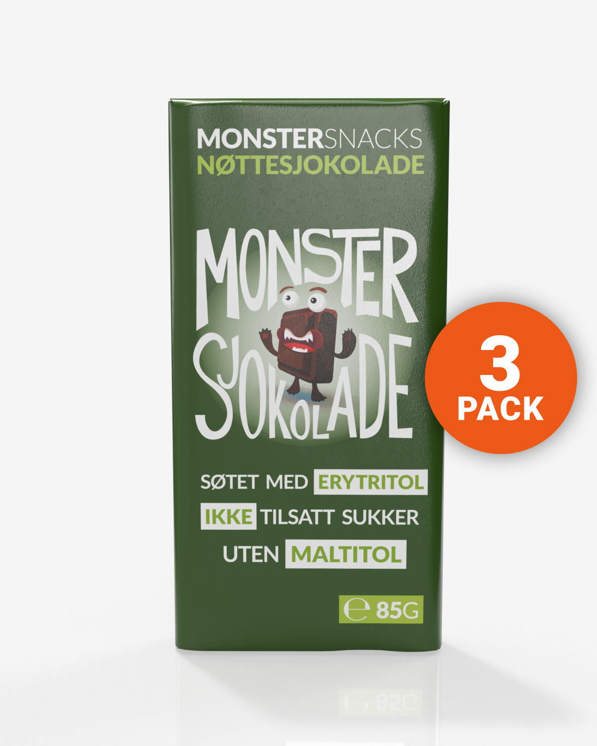 Monster Lavkarbo Belgisk Melkesjokolade m/Nøtter 3x85g