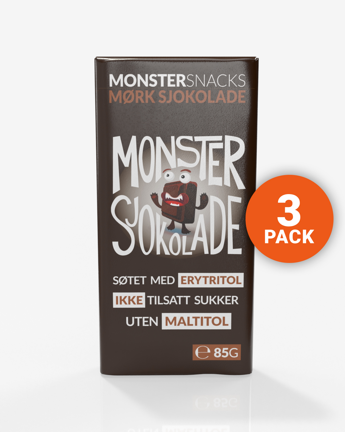 Monster Lavkarbo Belgisk Mørk Sjokolade 3x85g