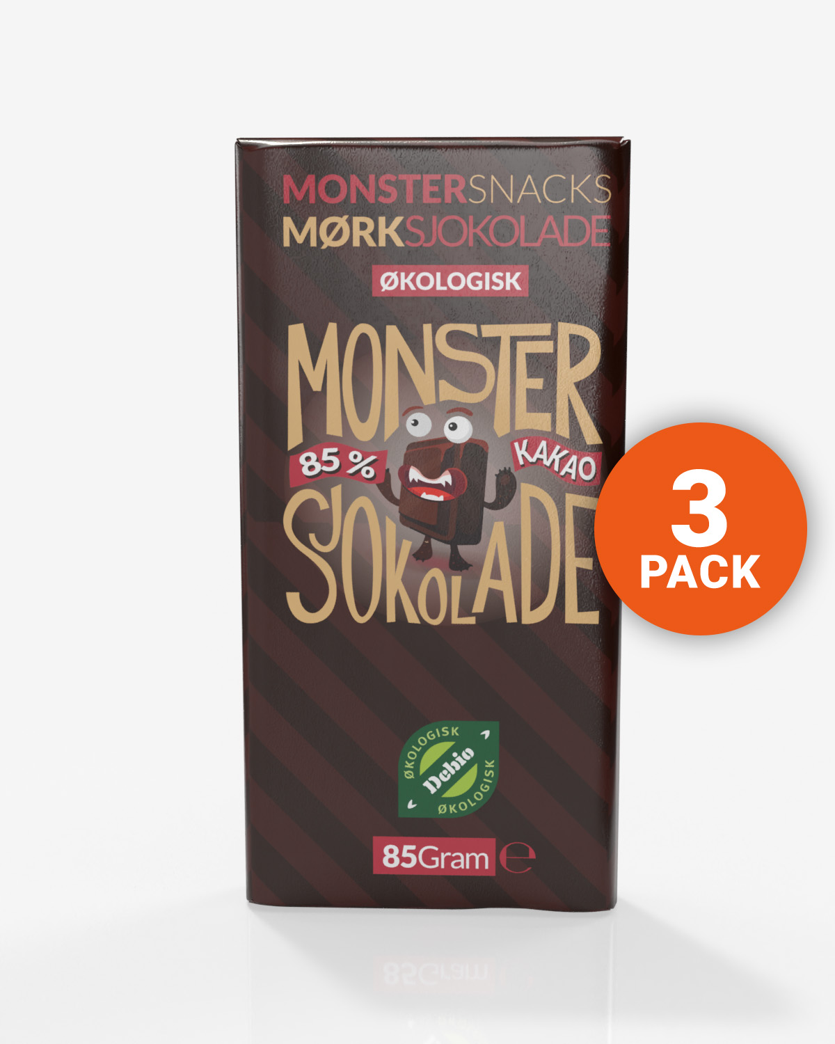 Monster Økologisk Fair Trade 85% Mørk Sjokolade 3x85g