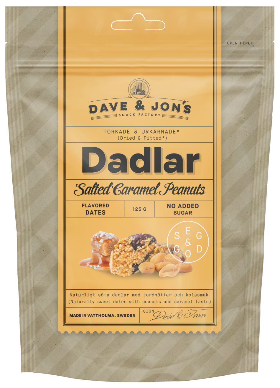 Dave & Jon's Salted Caramel Peanut Dadler 125g Tights.no