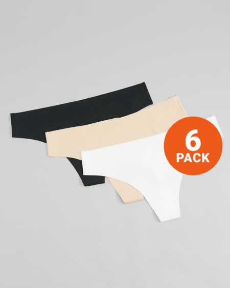 Invisible Thong Black/White/Sand 6-PACK
