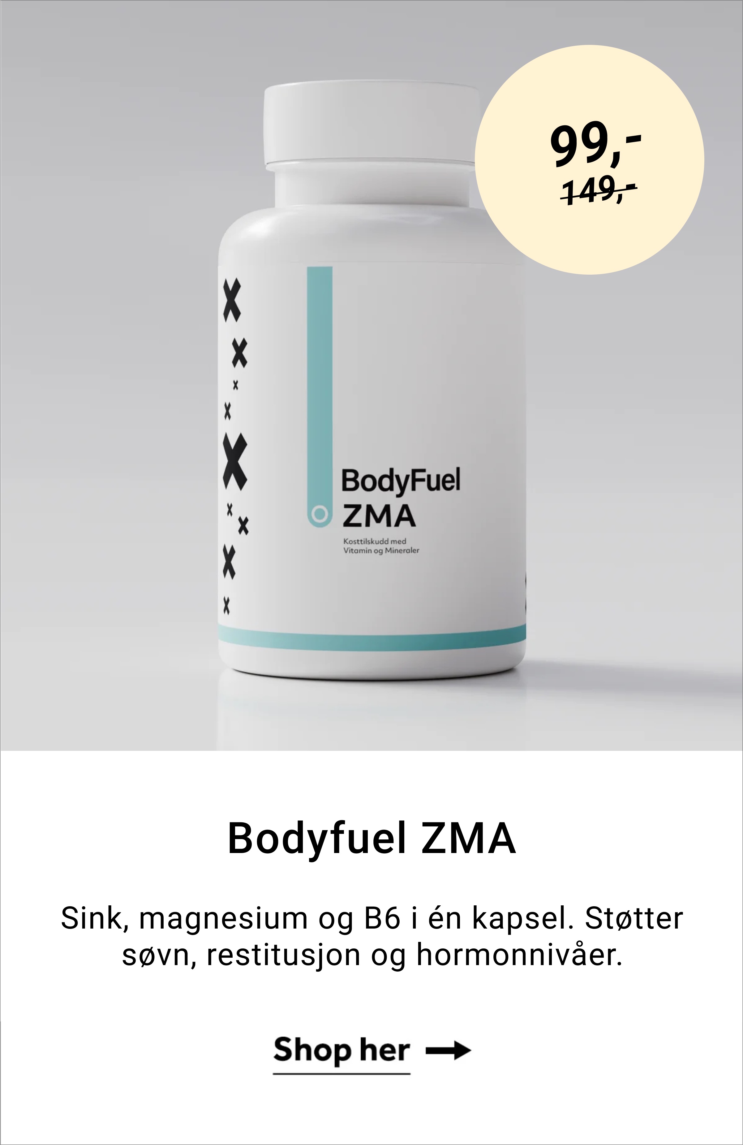 Bodyfuel ZMA. Sink, magnesium og B6 i én kapsel. Støtter søvn, restitusjon og hormonnivåer. Shop her →