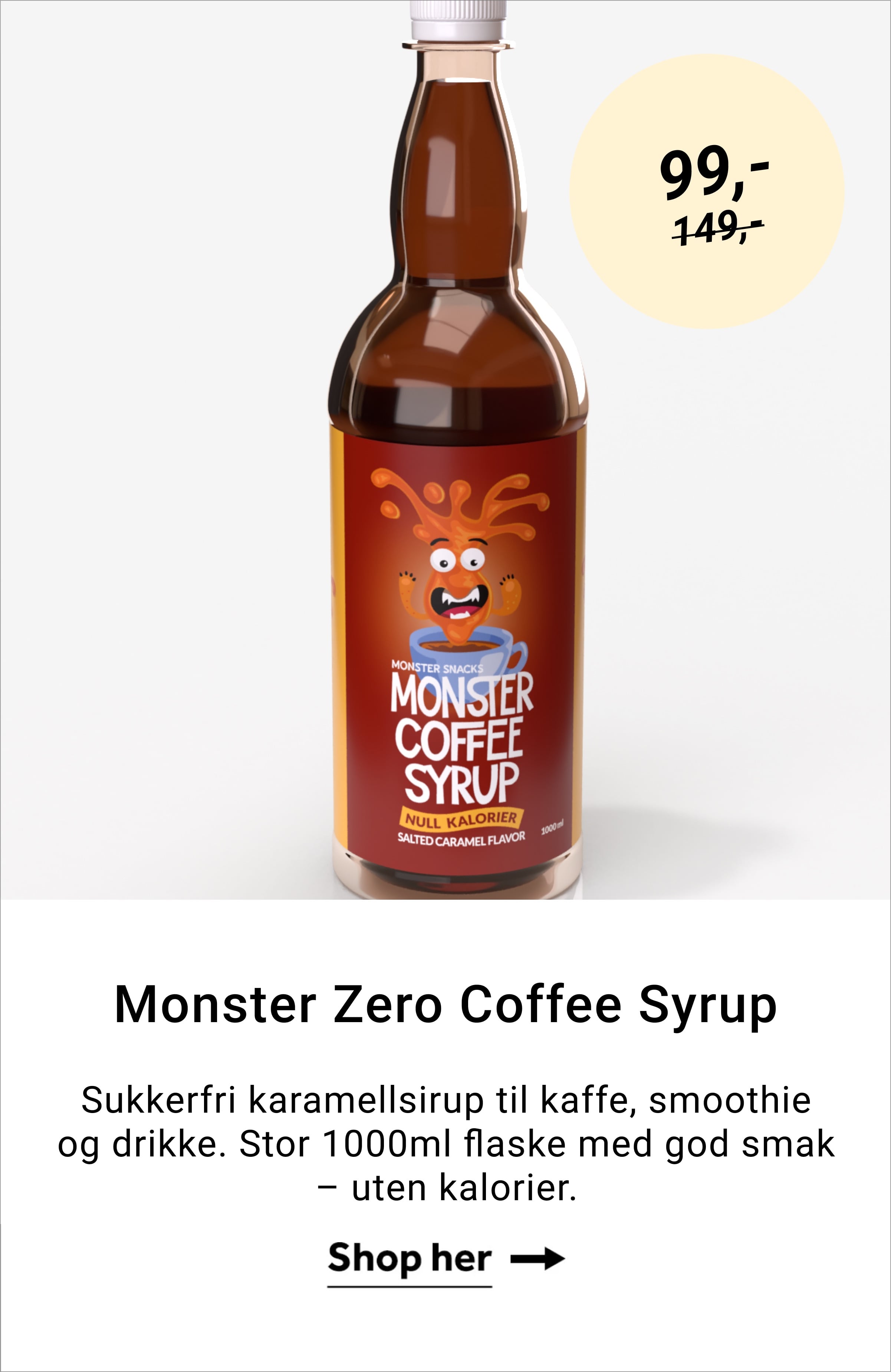 Monster Zero Coffee Syrup Sukkerfri karamellsirup til kaffe, smoothie og drikke. Stor 1000ml flaske med god smak - uten kalorier.